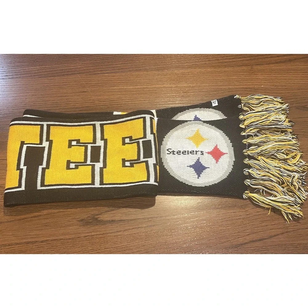 Pittsburgh Steelers Winter Hat Scarf Set NFL Ear Flap Beanie Logo 47 Brand Knit